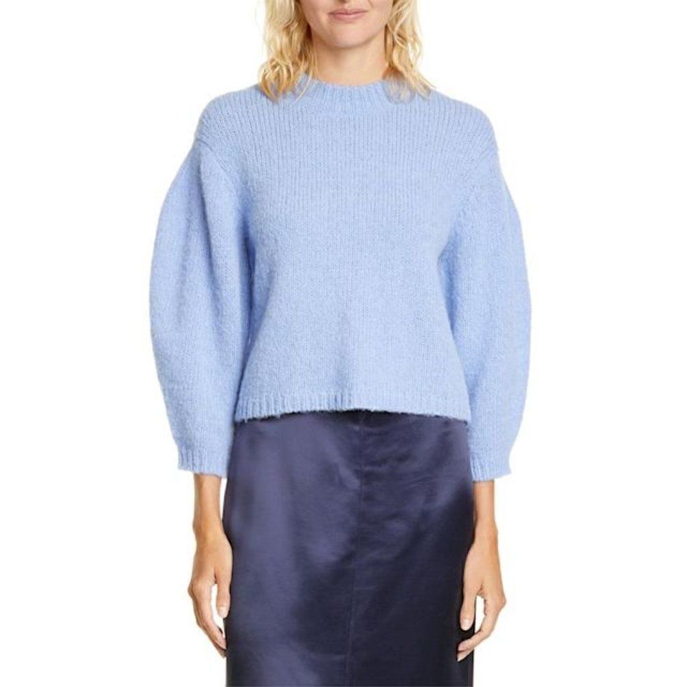 Tibi Alpaca Knit Cozette Blue Puff Sleeve Sweater Sz S
